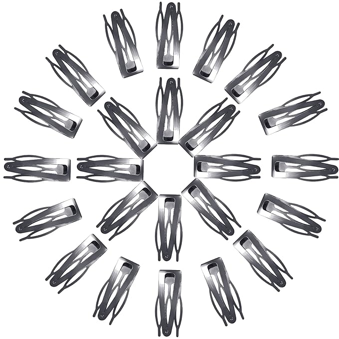 Chinco 24 Pcs Double Grip Hair Clips Metal Snap Clips Women Barrettes for Hair Making, Salon Supplies(Gun Black,2 Inch)