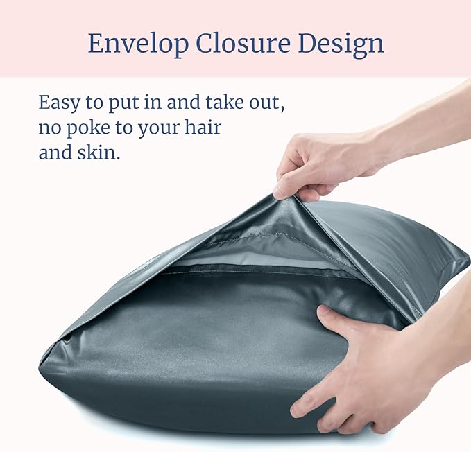 BEDELITE Satin Pillowcase for Hair and Skin, Super Soft Similar to Silk Pillow Cases 4 Pack with Envelope Closure, Cooling Pillowcases for Women Men (20"x36" King Size, Space Grey)