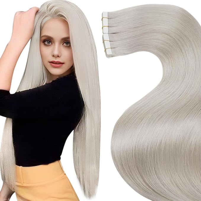 LaaVoo Blonde Tape in Hair Extensions Human Hair 28 Inch Long Invisible Hair Extension Tapes in Platinum Blonde Tape ins Human Hair Extensions for Women 20pcs 50g