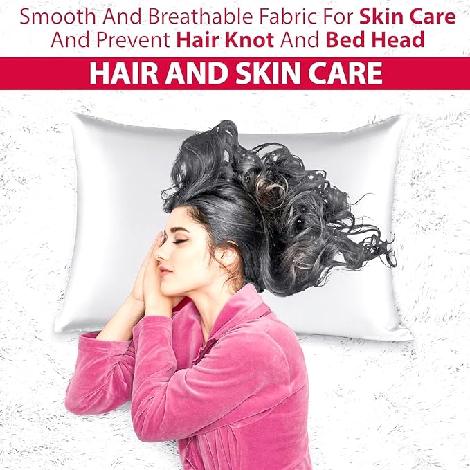Satin Silk Pillowcase for Hair and Skin, Black Pillow Cases Standard Size Set of 4 Pack Super Soft Pillow Case with Zipper Closure (Ivory, Standard(4 Pack))