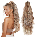 Claw Clip Ponytail Extension 18" for Women Wavy Pony Tail Clip in Hair Extensions Fluffy Natural Looking Synthetic Hairpiece for Daily Use (Honey Gold Mixed Light Blonde)