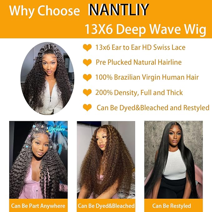 28 Inch Deep Wave Lace Front Wigs Human Hair 13x6 HD Transparent Lace Front Wigs Human Hair 200% Density Deep Curly Glueless Wigs Pre Plucked with Baby Hair for Women