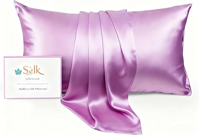 Luxury 6A Mulberry Silk Pillowcase & Silk Pillow Case for Hair & Skin – Anti-Wrinkle, Hidden Zipper– Best Beauty Sleep Solution for Women(Purple, King)