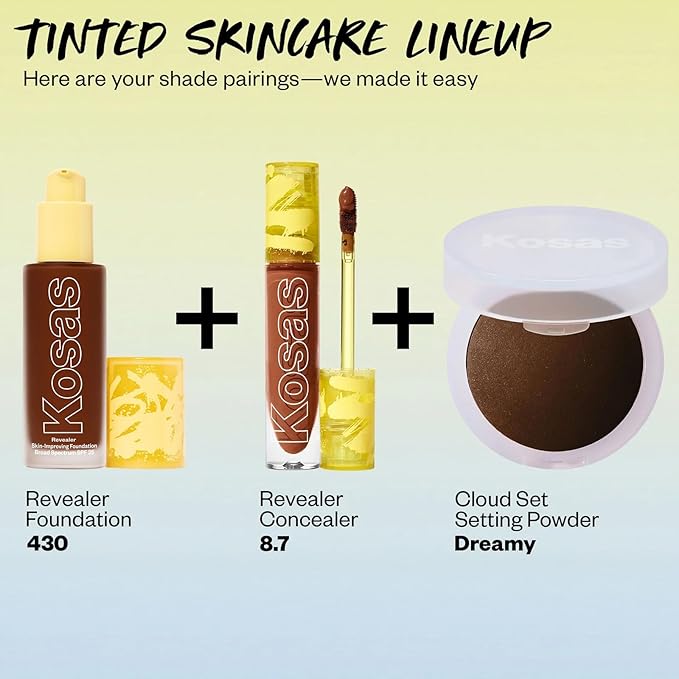 Kosas Revealer Skin-Improving Foundation with SPF 25 Protection - Hydrate, Brighten, Soothe, Plump, Protect Skin - Smoothing Texture, Natural Finish and Clean Formula - Rich Deep Neutral Olive 430