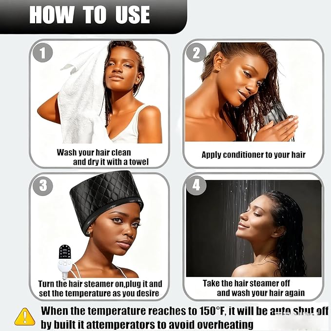 Hair Steamer for Natural Hair (Home Use) - 10-Speed Temperature Control, Fast Heating & Deep Strand Nourishment