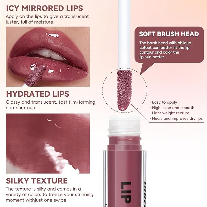 Nude Plum Peel Off Lip Liner Stain Tattoo with Nude Pink Lip Gloss Glow Oil, Non-Stick Cup High Shine Lip Combo Waterproof Long Wear Lightweight Glossy Lipstick Makeup