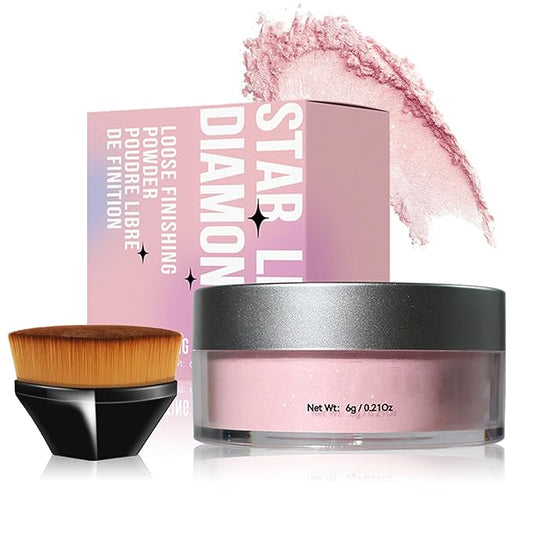 Pink Setting Powder Loose Powder Shimmer Finishing Powder Ultimate Blurring Setting Powder Long Lasting Oil Control Loose Face Powder for All Skin Tones-02 Pink