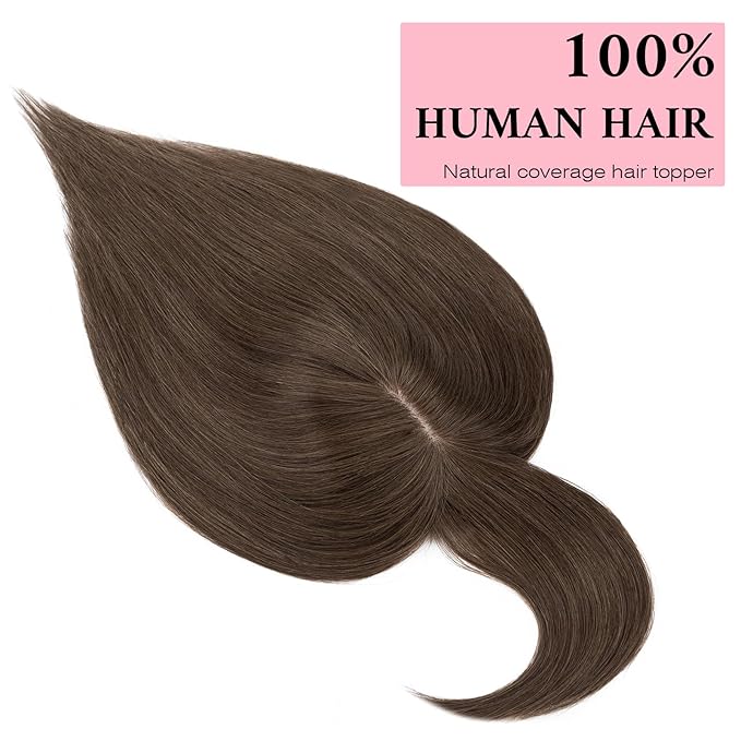 SEGO 100% Real Human Hair Toppers, with Air Bangs, Silk Base 150% Density, Clip in Topper, 2.7肺5.1・ HairPieces for Women, with Thinning/Hair Loss Cover Gray