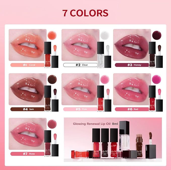 MAEPEOR Glowing Lip Oil 7 Colors Hydrating Lip Balm Nourishing Lip Care Lip Treatment Glossy Finish Non-sticky Moisturizing Lip Balm (04 Jam)