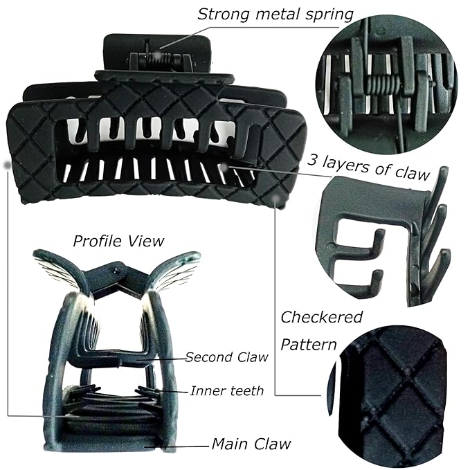 Double Row Teeth Square Claw Clips for Hair 2 Row Claws Rectangle Hair Clips Women Girls Thick Hair Claw Clips Plastic Double Claws Curly Straight Hair Strong Clip Hair Accessories 6 Packs