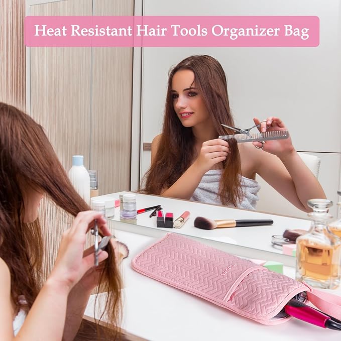 Hair Tools Travel Bag, Heat Resistant Curling Iron Holder & Flat Iron Case, Hot Tools Organizer Pouch for Hair Straightener, Hair Dryer, Crimper & Styling Accessories, Travel Makeup Bag