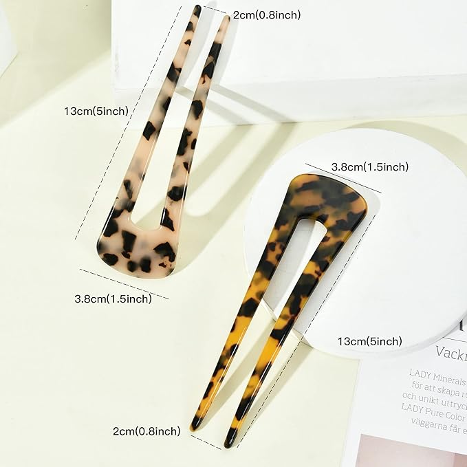 French Hair Pins Tortoise Shell French Hair Forks U Shaped French Pins 2 Prong Hair Sticks Acetate Chignon Pin for Women Hairstyle Accessories 2 Pack