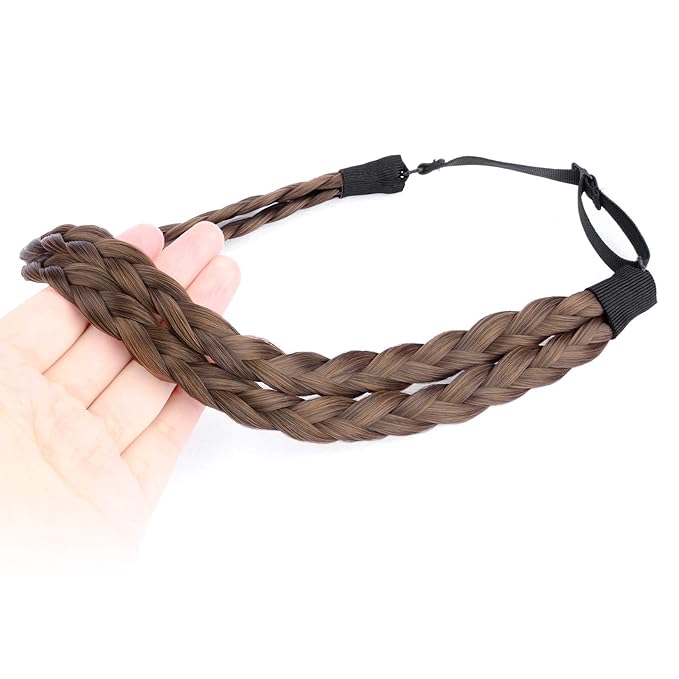 DIGUAN Double Three Strand Synthetic Hair Braided Headband Hairpiece Extension Women Girl Beauty accessory (Warm Brown)
