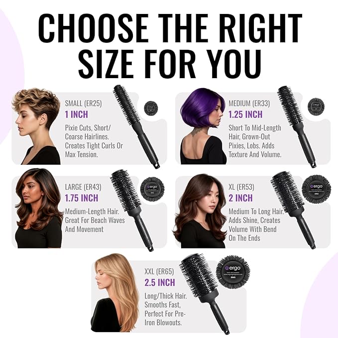 ERGO Ceramic Ionic Round Brush for Blow Out - Salon Quality Hair Brushes for Women - Roller Brush for Blow Drying, Wet and Dry Hair Styling, Volumizing Hair Care - ER65: 2.5"