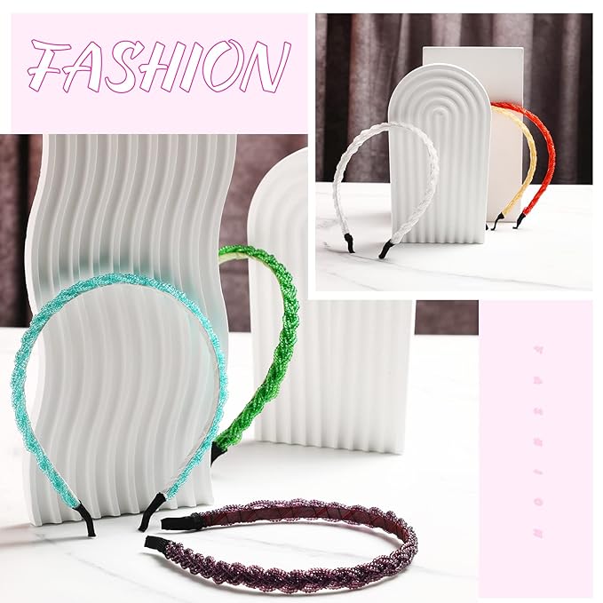 MTLEE 6 Pieces Beaded Headbands for Women Sparkly Crystal Beaded Hair Hoop Hairbands Multiple Color Hair Accessories Head Bands Christmas Gift(Bright Colors)