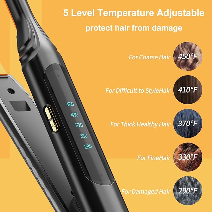 Small Flat Iron 3/10'' Mini Flat Irons for Short Hair,Pixie Cut & Bangs,Pencil Hair Straightener for Edges with LED Display,Travel Hair Straightener with Dual Voltage,Auto Shut Off（Orange）