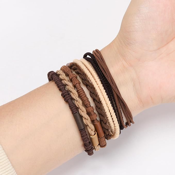 WantGor Boho Hair Ties, 20 PCS Hair Bands 4 Styles Neutral Hair Ties 2.36inch Cute Ponytail Holders Elastic Boho Hair Bracelets for Women Thick Thin Long Curly