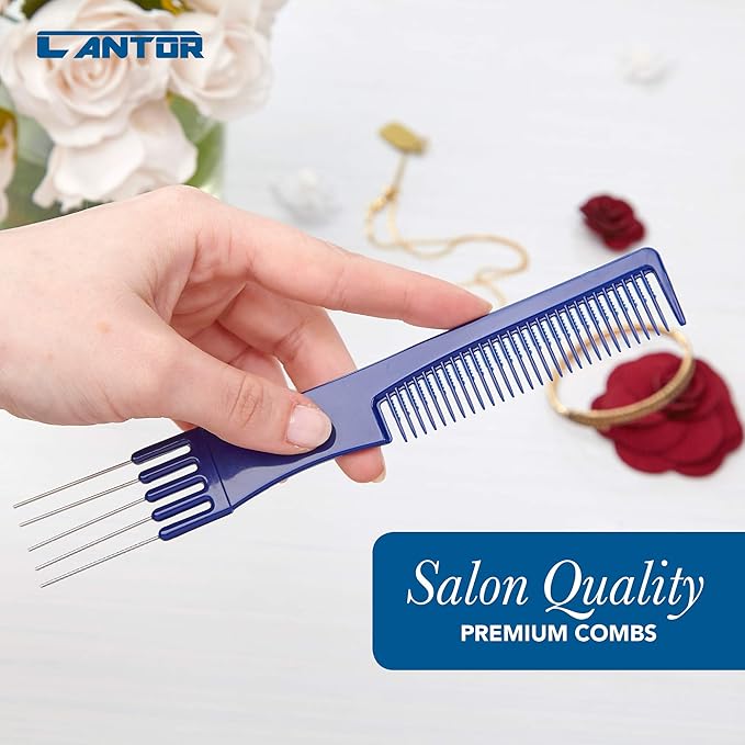 Lift Teasing Comb and Hair Pick 1 Pack, Five Stainless Steel Lifts - Chemical and Heat Resistant Detangler Styling Tool Anti Static Comb for All Hair Types By Cantor
