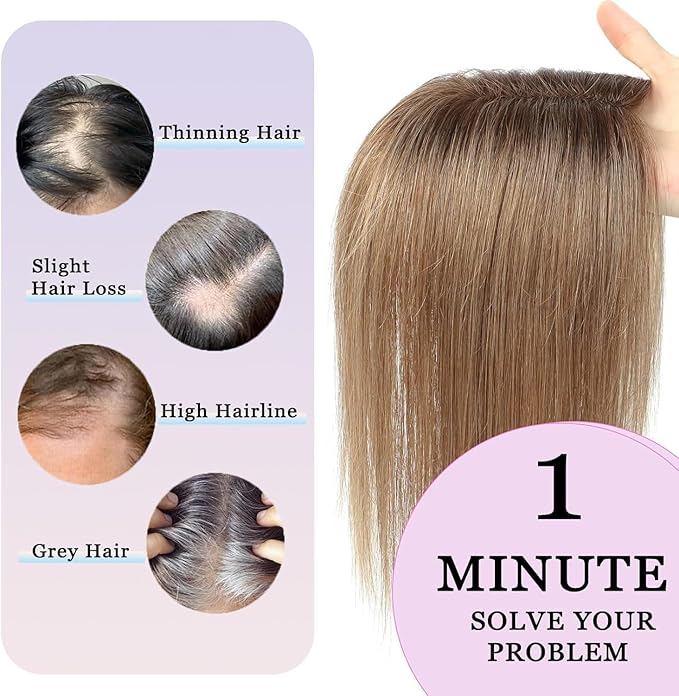 Hair Toppers for Women 10 Inch No Bangs Hairline Topper Wiglets Hairpiece Swiss Base Mixed Light Grey Hairline Topper Wiglets Hairpieces for Thinning Hair Swiss Base Mixed Light Grey (Grey)