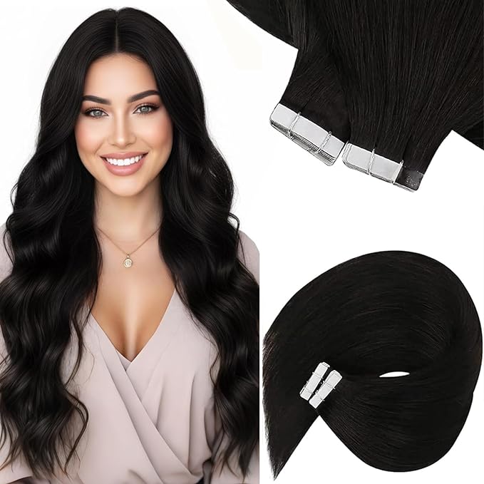 Sunny Hair Tape in Extensions,Remy Hair Extensions Tape in Black Invisible Tape in Hair Extensions Human Hair 100g 22Inch