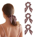 THXSILK 100% Mulberry Silk Bow Scrunchies 3-Pack, 22 Momme Mulberry Silk Hair Ties for Women, Cute Bunny Ear No Damage Ponytail Holders, Fashion Hair Accessories for Girls(M, Purple)