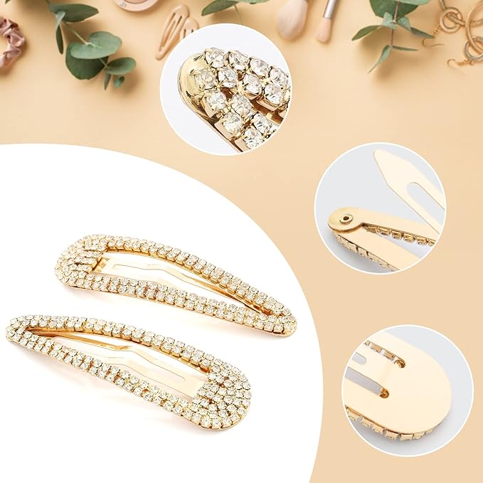 Hair Clips, 2Pcs 3.1Inch Rhinestone, Gold, Hair Accessories, Bridal, Wedding, Party, Prom Barrettes for Women Girls