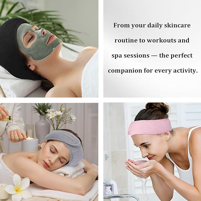 4 Pack Adjustable Makeup Headbands – Non-Slip Spa & Facial Hair Wrap, Washable Headband for Shower, Yoga, Gym, Salon & Home Use (Fits All),HZFD-BB