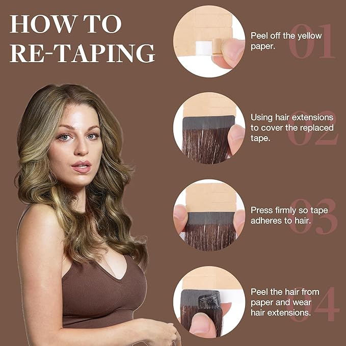 GOO GOO Tape in Hair Extensions Human Hair, 3/8/613 Walnut Brown to Ash Brown and Bleach Blonde, 26inch 60g 20pcs, Skin Weft Seamless Invisible, Silky Straight with Thick Ends, Remy Human Hair