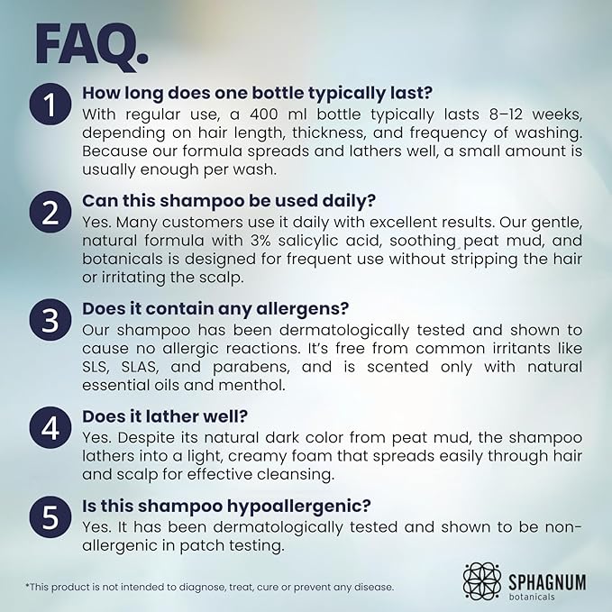 Sphagnum Botanicals Psoriasis Shampoo with Salicylic Acid - Natural Scalp Treatment for Dry, Itchy, Flaky Scalp with Menthol & Peat Mud – Sulfate-Free, Gentle Formula – 13.5 fl oz
