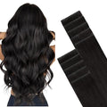 GOO GOO Invisi Edge Tape in Hair Extensions Human Hair, 1B Natural black, 10pcs 18inch 25g, Virgin Remy Hair, Seamless Injected Tape, Natural Look