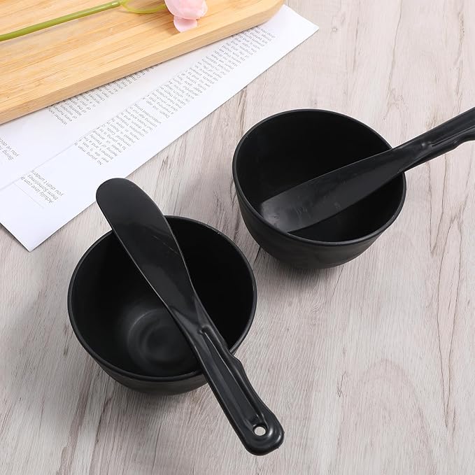 2 Pieces Rubber Facial Mask Mixing Bowl With Plastic Spatula Face Mask Bowl Silicone Mud Masks DIY Skin Care Cosmetic Mixing Tool For Home Beauty Salon Use, Black
