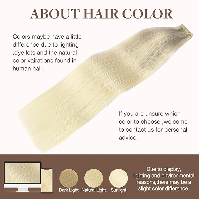 GOO GOO Tape in Hair Extensions Human Hair, 17/22/60 Ash Blonde to Golden Blonde and Platinum Blonde, 24inch 100g 40pcs, Skin Weft Seamless Invisible, Silky Straight with Thick Ends, Remy Human Hair