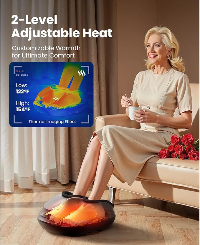 BOB AND BRAD Foot Massager with Heat,Shiatsu Deep Kneading Electric Feet Massager Machine for Plantar Fasciitis, Men Size 12