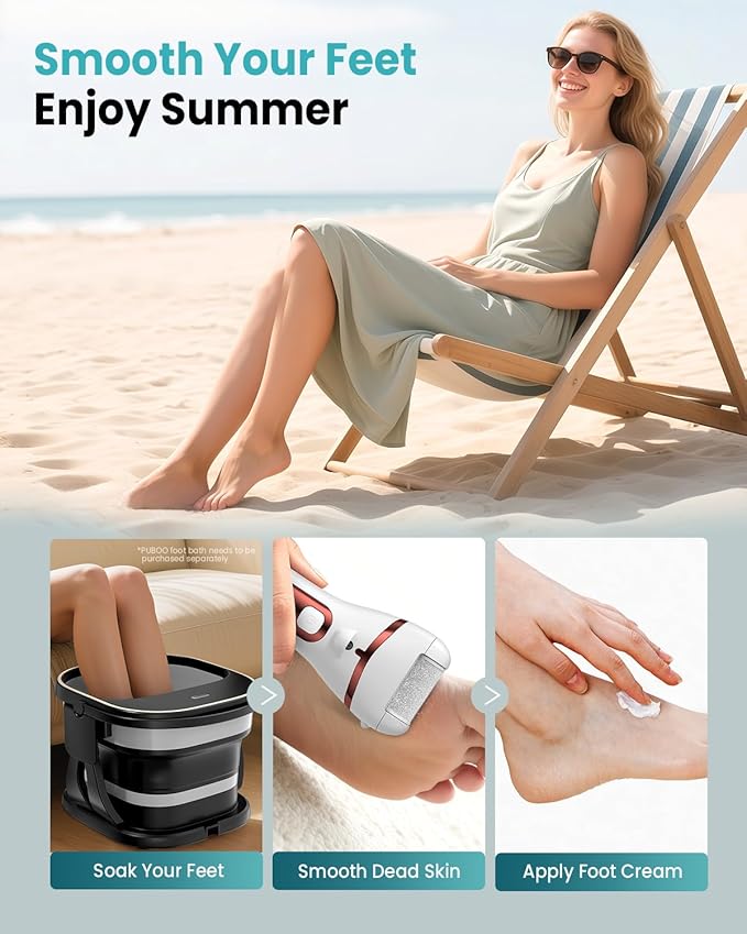 PUBOO Foot Callus Remover Electric 10000 RPM 3-Speed IPX7 Rechargeable Pedicure Kit for Hard Skin Women & Men. Portable Multi-Roller File Grinder Sander Scrubber with LED Display for Wet & Dry Feet