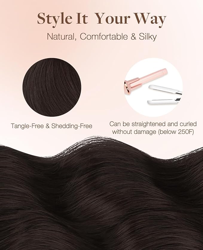 GOO GOO Invisi Edge Tape in Hair Extensions Human Hair, 2/6 Dark Brown Highlighted Chestnut Brown 10pcs injected with 10pcs classical tape ins, 24inch 50g, Virgin Remy Hair, Natural Look