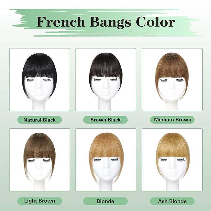 NAYOO Bangs Hair Clip - Medium Brown Fake Bangs 100% Real Human Hair Extensions French Bangs for Women Fringe with Temples Hairpieces