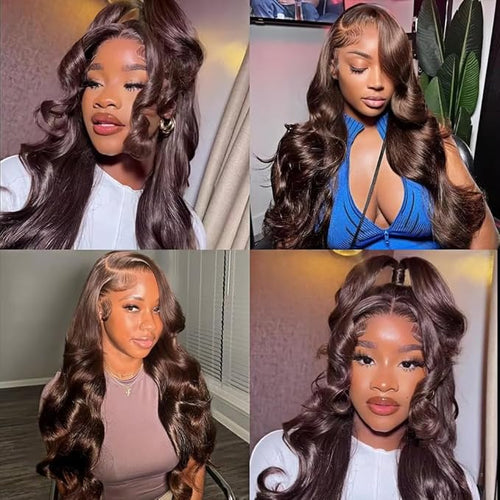 32 32 32 Inch Color 4 Bundles Human Hair Chocolate Brown Body Wave Bundles Niegmeag Brazilian Virgin Soft and Silky Remy Hair Extensions Double Weft Color 4 Body Wave Bundle