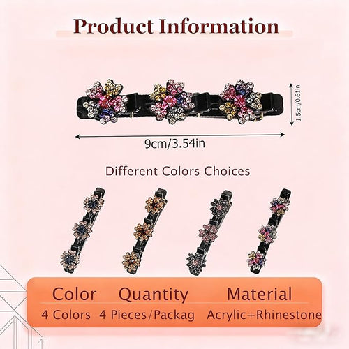 4PCS Sparkling Crystal Stone Braided Hair Clips for Women,Rhinestone Hair Clip for Short and Long Hair,Duckbill Hair Clips for Thick and Fine Hair,Hair Styling Accessories Birthday & Christmas Gifts