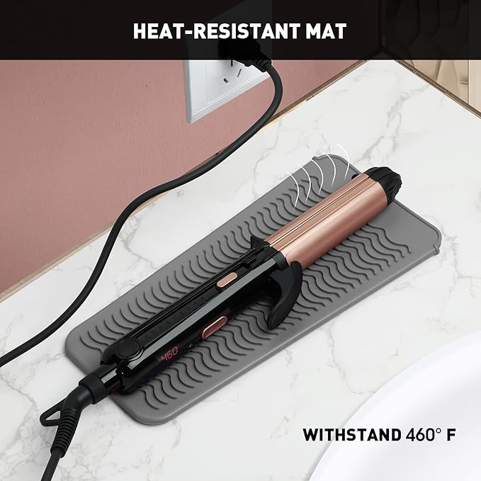 ZAXOP 2 Pack Heat Resistant Silicone Mat Pouch for Flat Iron, Curling Iron,Hair Straightener,Hair Curling Wands,Hot Hair Tools (Mintgreen-Grey)