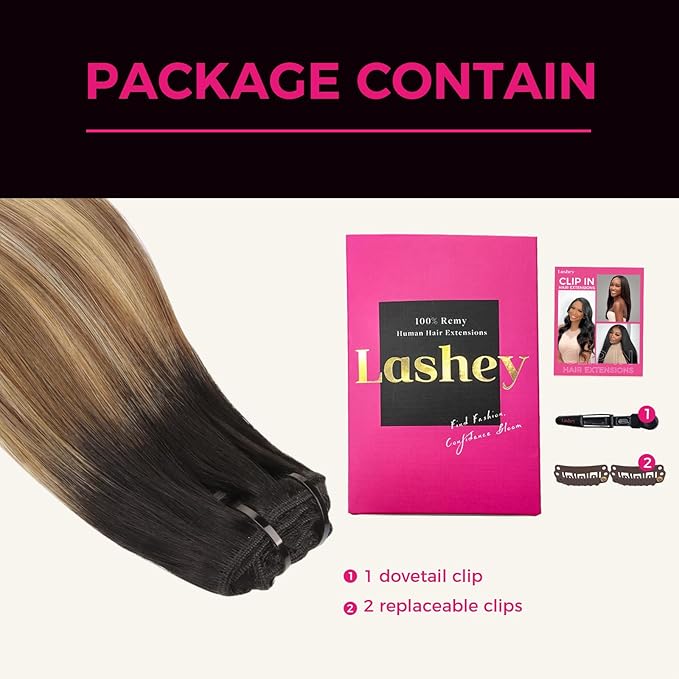 Lashey Clip in Hair Extesnions Real Human Hair 18 Inch 120g 7pcs Straight Clip in Hair Extensions Balayage Ash Brown to Honey Blonde with Dark Root Real Human Hair for Black Women