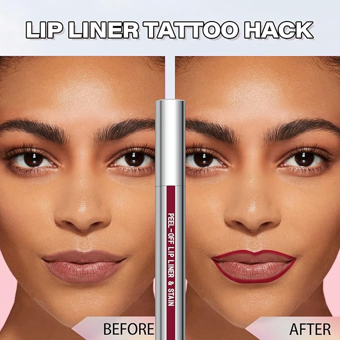 Cilrofelr Peel Off Lip Liner Stain, Long Wear Tattoo Lip Liner with Tweezer, Peel Off Lip Stain with Matte Finish, Long Lasting, Waterproof, Transfer-proof, Highly Pigmented Color (Berry)