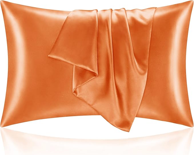 BEDELITE Satin Pillowcase with Zipper, Burnt Orange Pillow Cases Queen Size Set of 2, Super Soft and Cooling Similar to Silk Pillow Cases, Gift for Women Men(20x30 Inches)