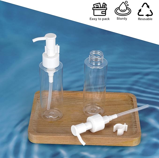 Cosywell Plastic Pump Bottles Dispenser TSA Approved 3.4oz 12 Pack Portable Refillable Container Clear Plastic Lotion Pump Dispenser Bottle for Facial Cleansing Oil Shampoo Shower Gel