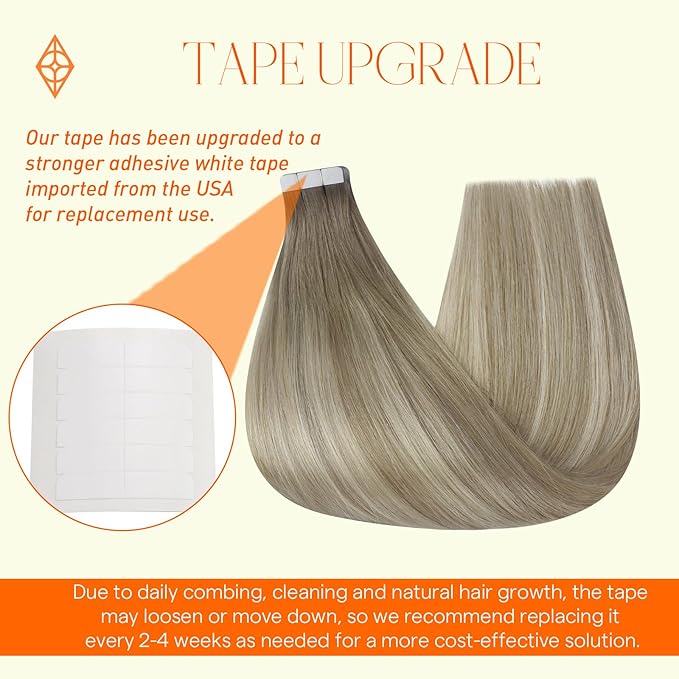Full Shine Balayage Tape in Extensions Color 19/8/60 Grey and Blonde Seamless Tape in Hair Extensions Human Hair 16Inch Straight Natural Remy Human Hair Extensions 50G 20Pcs Double Sided
