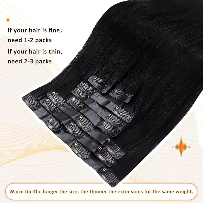 Full Shine Hair Extensions Clip in Human Hair Black Seamless Clip in Hair Extension Black Hair Extensions Clip ins Short Hair Full Head Softness 14 Inch 8 PCS 120 G
