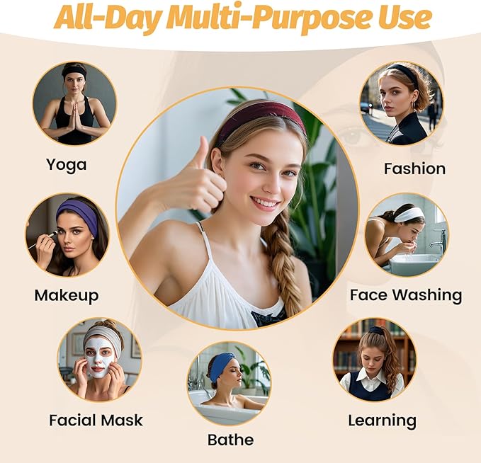 Headbands for Women - 6 Pack Wide Elastic Hair Bands | Stretchy Sweatbands Hair Bands | Soft Sports Thin Head Bands | Non-Slip Accessories Bands for Fashion, Washing Face, Workouts, Yoga, Daily Use
