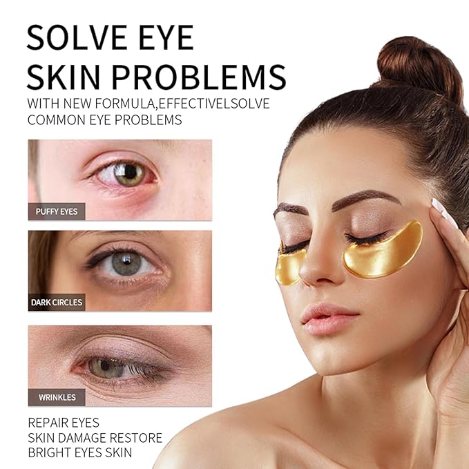 Under Eye Patches for Dark Circles and Puffy Eyes (30 Pairs), 24K Gold Eye Masks for Reducing Wrinkles and Fine Lines Under eye, Collagen Eye Gel Pads Improve and Firm Eye Skin, Natural Extract