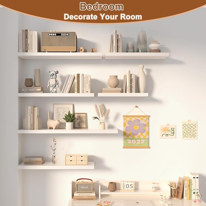 12 Inch Deep Floating Shelves for Wall 2 Pack White Floating Shelves Large Storage Space Wall Mount Shelf for Living Room Kitchen Bathroom 36" W x 12" D x 1.2" White