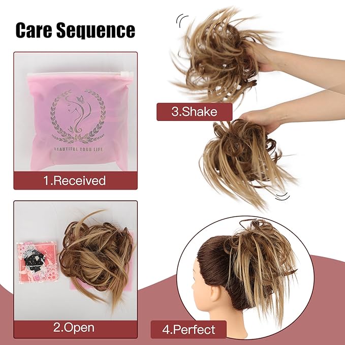 HMD Tousled Updo Messy Bun Hair Piece Hair Extension Ponytail With Elastic Rubber Band Updo Bun Synthetic Hairpieces for Women