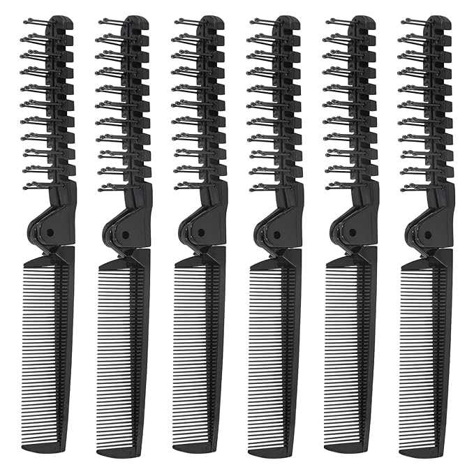 Folding Comb, 24PCS Travel Hair Brush and Comb Set, Portable Foldable Plastic Hairdressing Tools, Anti-Static Hair Comb, Double Headed Hair Brush for Men Women (Black)